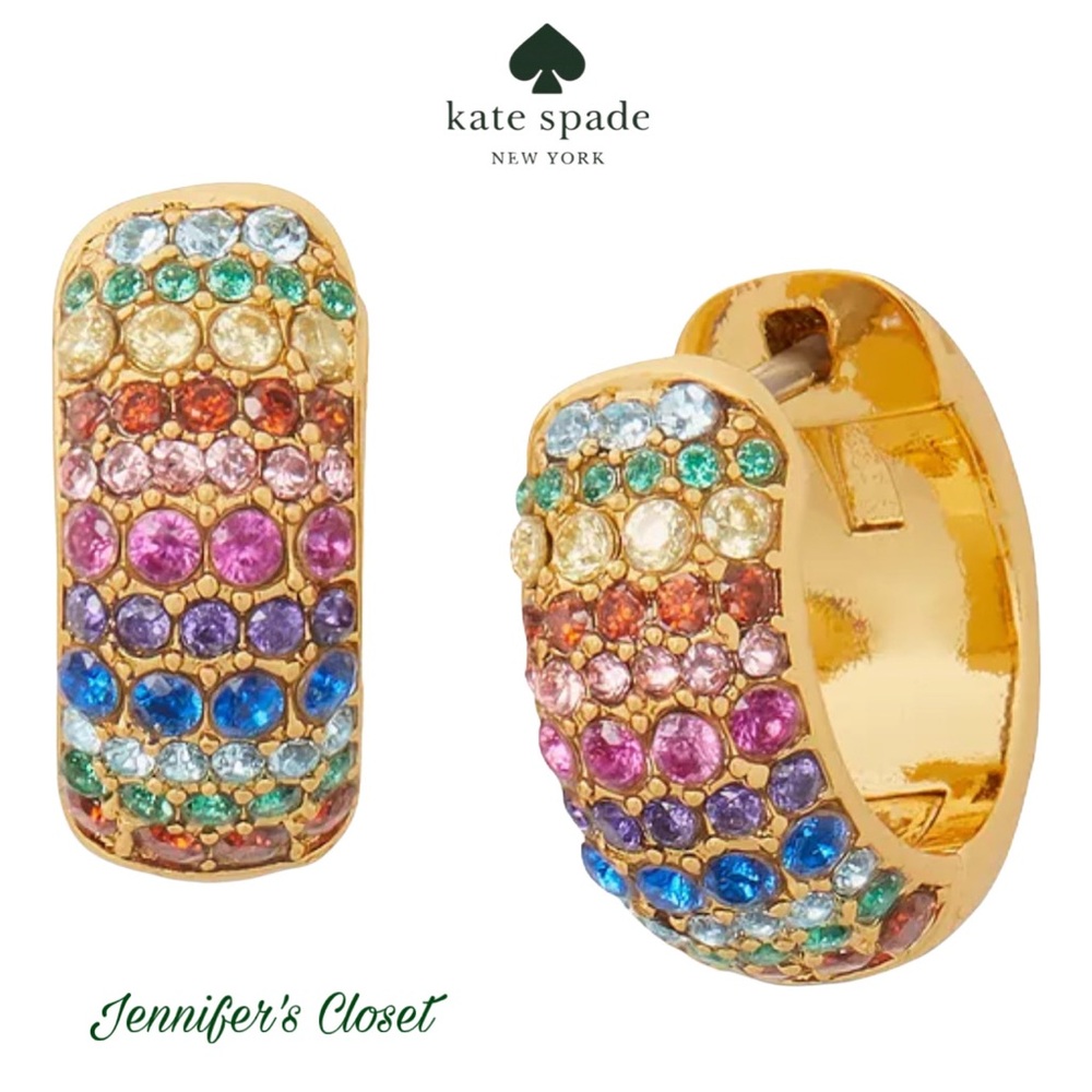 KATE SPADE  Gold-Tone Small Multicolor Pavé Hoop Earrings. NWT